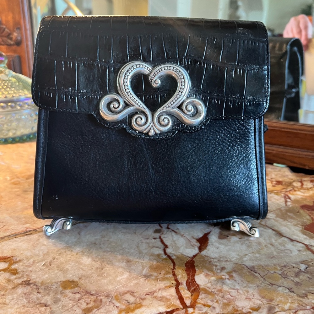 Brighton Elegant Black Leather Bag with Silver Accents